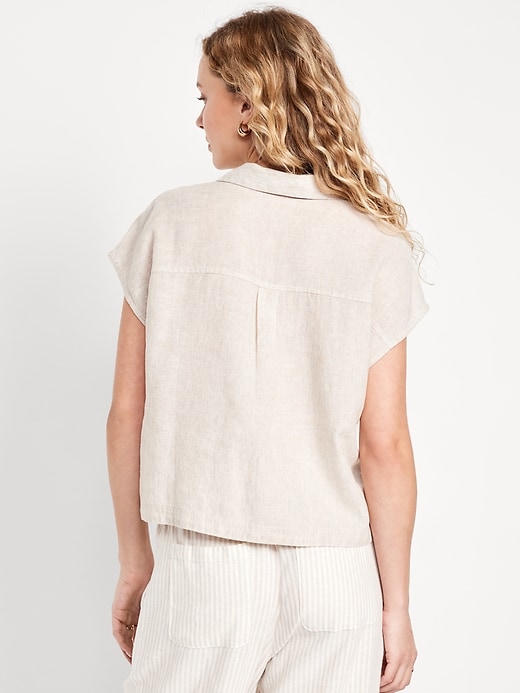 Image number 2 showing, Linen-Blend Cropped Popover Shirt