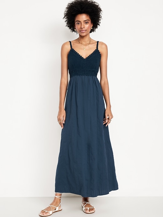 Image number 1 showing, Fit & Flare Crochet-Bodice Maxi Dress