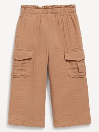 Image number 1 showing, Double-Weave Wide-Leg Cargo Pants for Toddler Girls