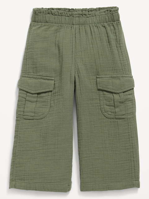 Double-Weave Wide-Leg Cargo Pants for Toddler Girls - Green