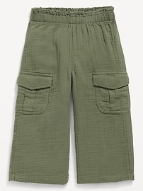 Image number 1 showing, Double-Weave Wide-Leg Cargo Pants for Toddler Girls