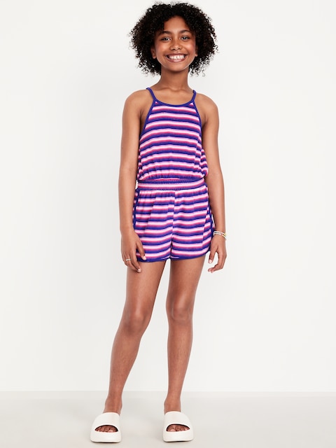 Waist-Defined Terry Romper for Girls