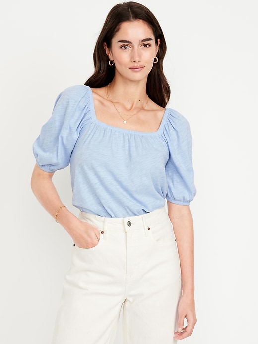 Image number 1 showing, Square-Neck Puff-Sleeve Top