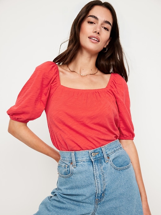 Image number 3 showing, Square-Neck Puff-Sleeve Top