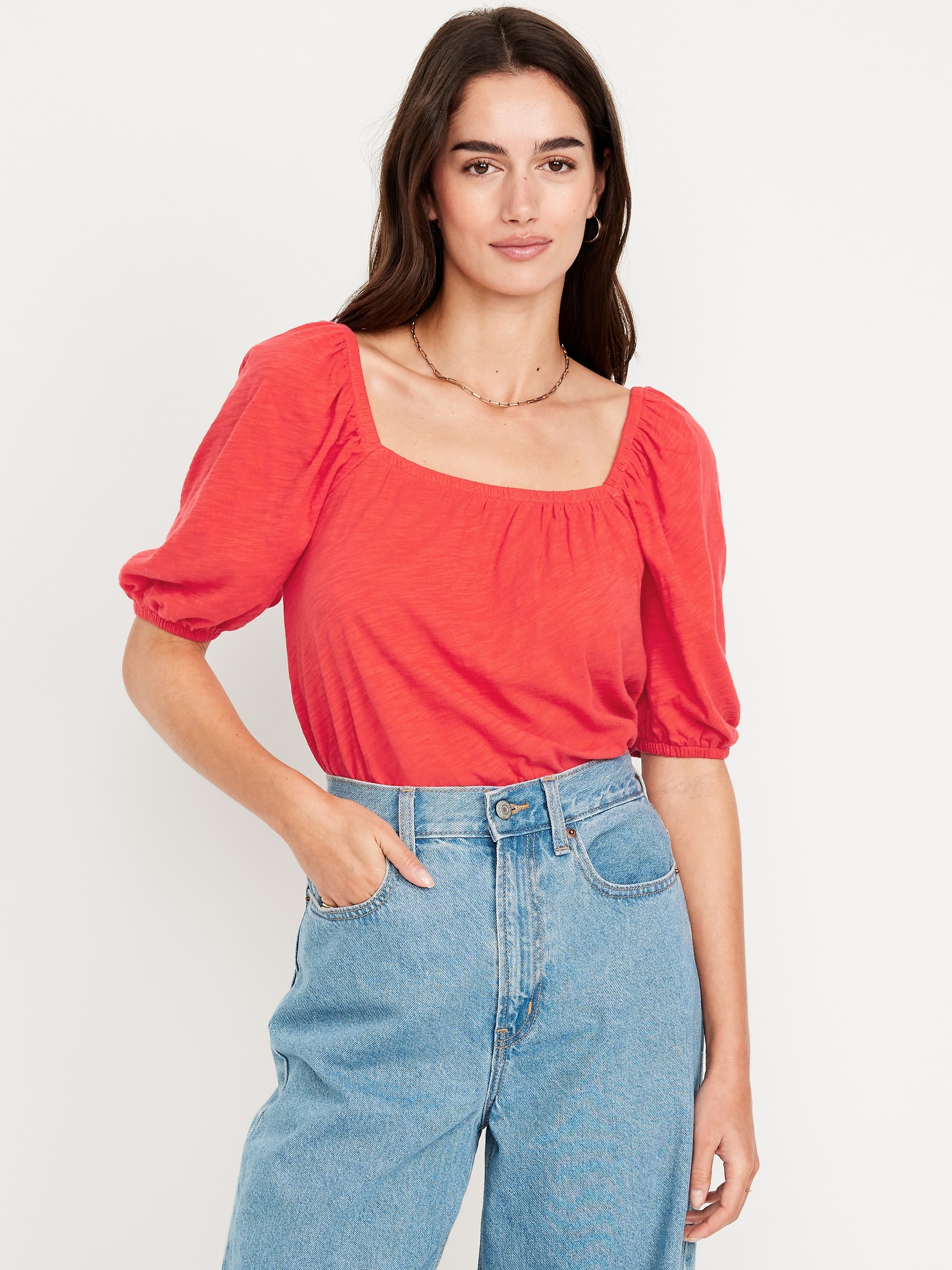 Square-Neck Puff-Sleeve Top