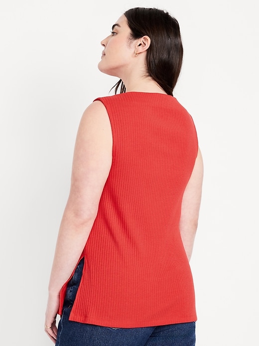 Image number 5 showing, Slit-Neck Ribbed Top