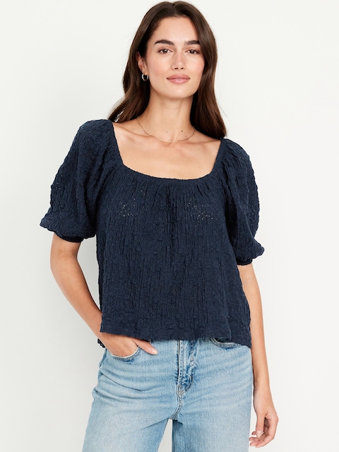 Puff-Sleeve Lace Top