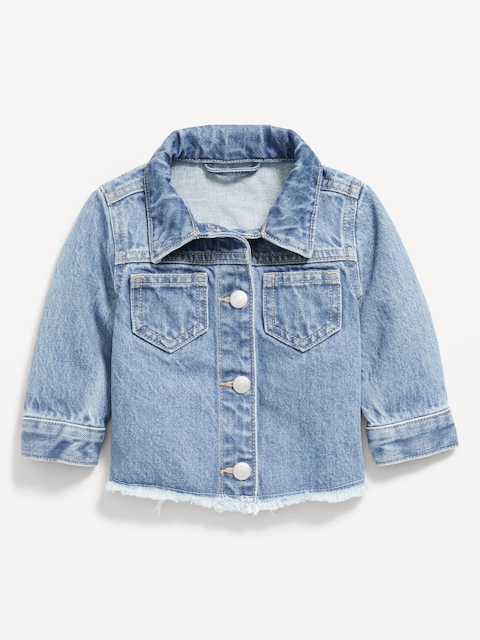 Cropped Flower-Back Jean Jacket for Baby
