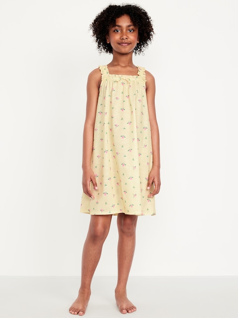 Printed Sleeveless Ruffle-Trim Nightgown for Girls