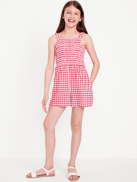 Combinaison-short sans manches à smocks pour fille