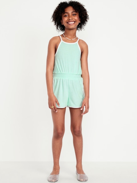 Waist-Defined Terry Romper for Girls