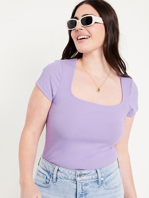 Image number 3 showing, Ribbed Square-Neck T-Shirt