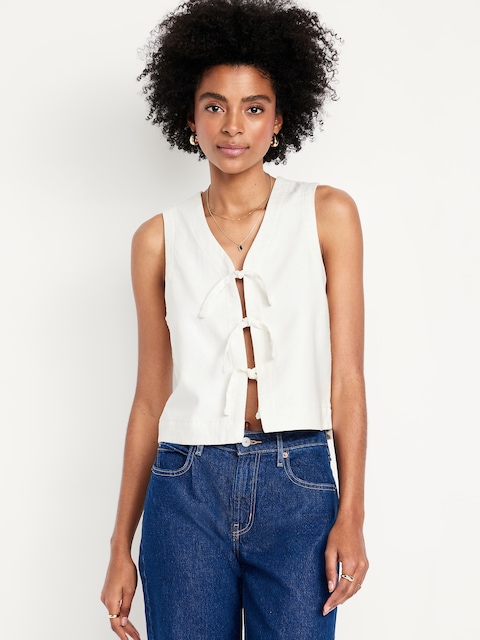 Linen-Blend Tie-Front Vest