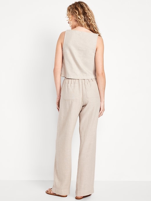 Image number 3 showing, High-Waisted Linen-Blend Straight Pants