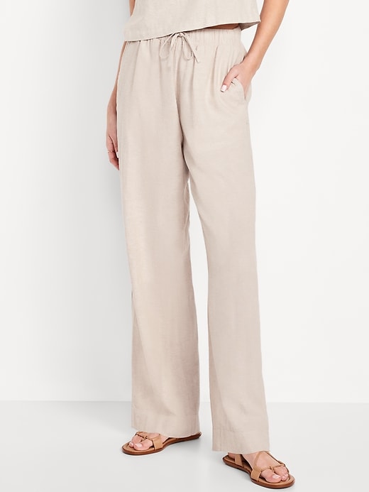 Image number 2 showing, High-Waisted Linen-Blend Straight Pants