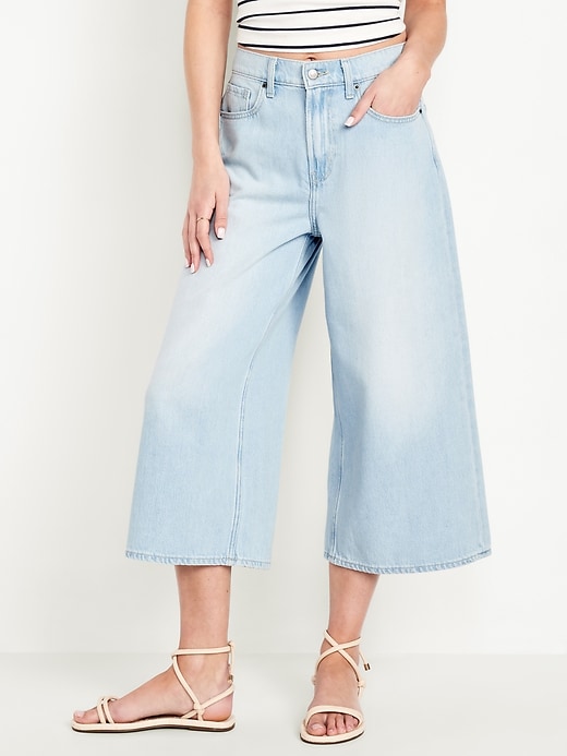 Image number 2 showing, High-Waisted Baggy Wide-Leg Culotte Jeans