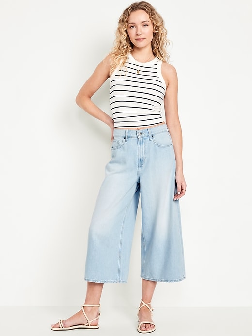 Image number 1 showing, High-Waisted Baggy Wide-Leg Culotte Jeans