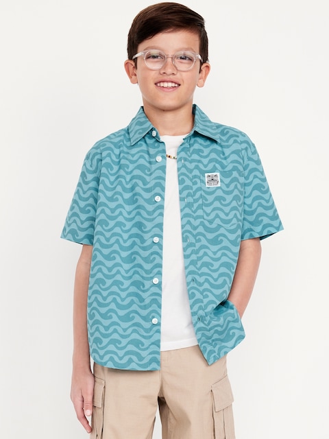 Printed Short-Sleeve Poplin Pocket Shirt for Boys