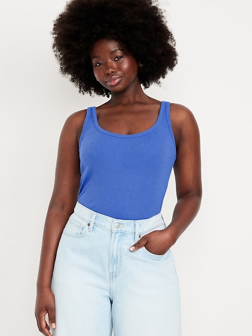 Image number 4 showing, First-Layer Ribbed Scoop-Neck Tank Top