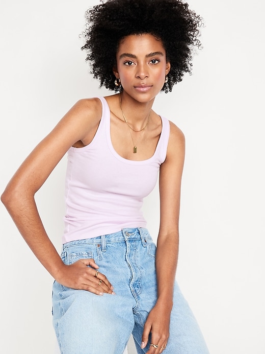 Image number 3 showing, First-Layer Ribbed Scoop-Neck Tank Top