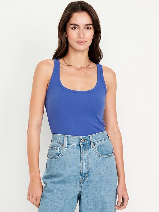 Image number 1 showing, First-Layer Ribbed Scoop-Neck Tank Top