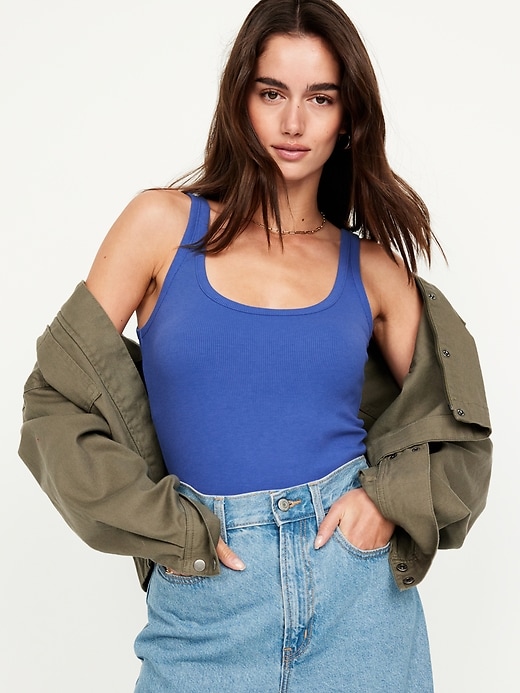 Image number 3 showing, First-Layer Ribbed Scoop-Neck Tank Top