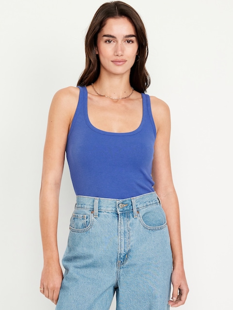 Camisole Première couche côtelée à encolure dégagée - Bleu