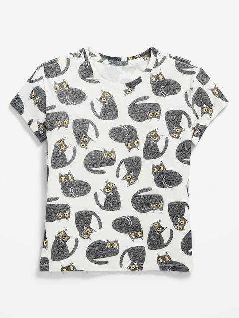 Printed Softest Short-Sleeve T-Shirt for Girls - Black