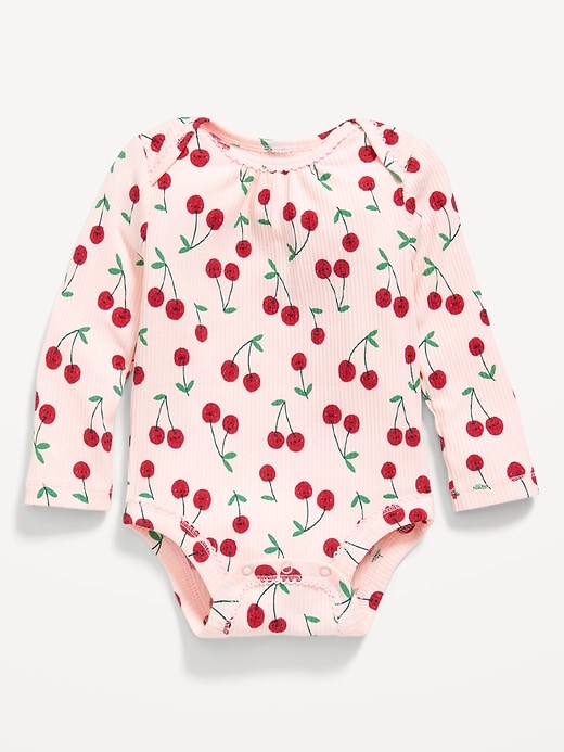 View large product image 1 of 3. Printed Long-Sleeve Ribbed Bodysuit for Baby