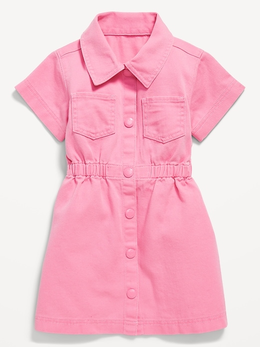 View large product image 1 of 2. Short-Sleeve Cinched-Waist Twill Dress for Toddler Girls