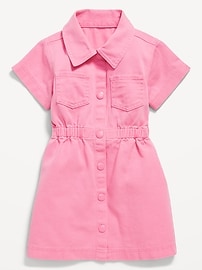 Image number 1 showing, Short-Sleeve Cinched-Waist Twill Dress for Toddler Girls