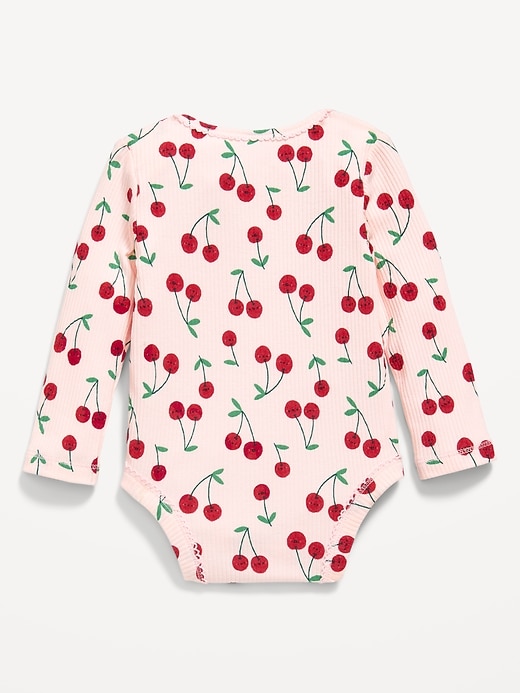 View large product image 2 of 3. Printed Long-Sleeve Ribbed Bodysuit for Baby