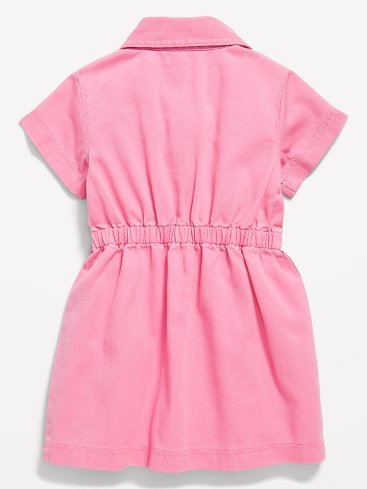 View large product image 2 of 2. Short-Sleeve Cinched-Waist Twill Dress for Toddler Girls