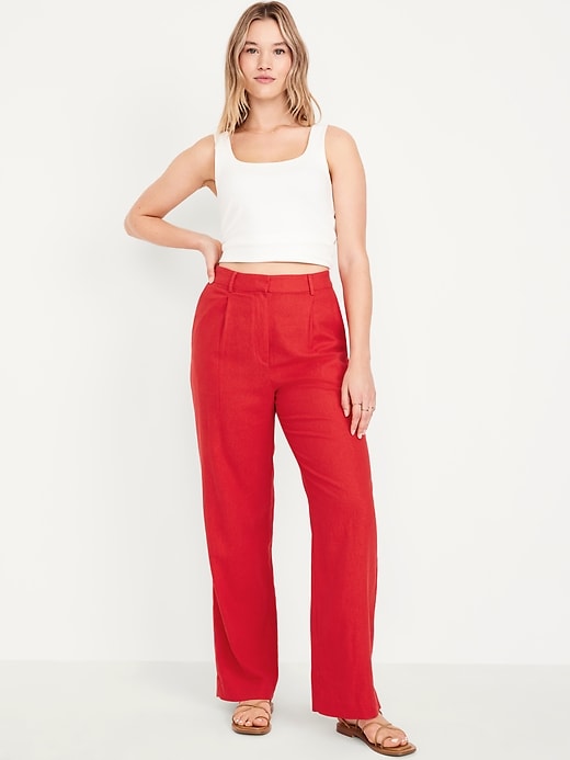 Image number 5 showing, Extra High-Waisted Linen-Blend Taylor Wide-Leg Trouser Pants