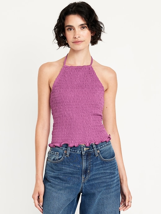 Image number 1 showing, Sleeveless Smocked Crop Top
