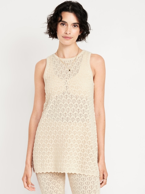 Sleeveless Crochet Tunic Sweater