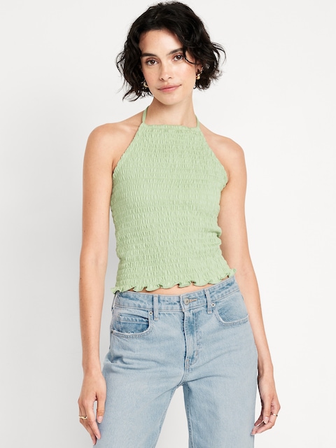 Sleeveless Smocked Crop Top