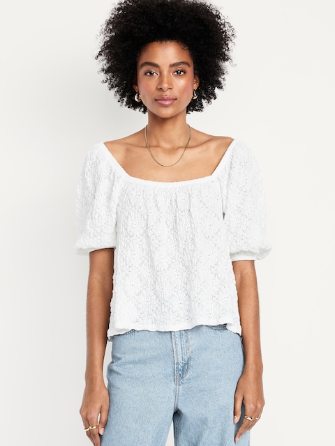 Puff-Sleeve Lace Top