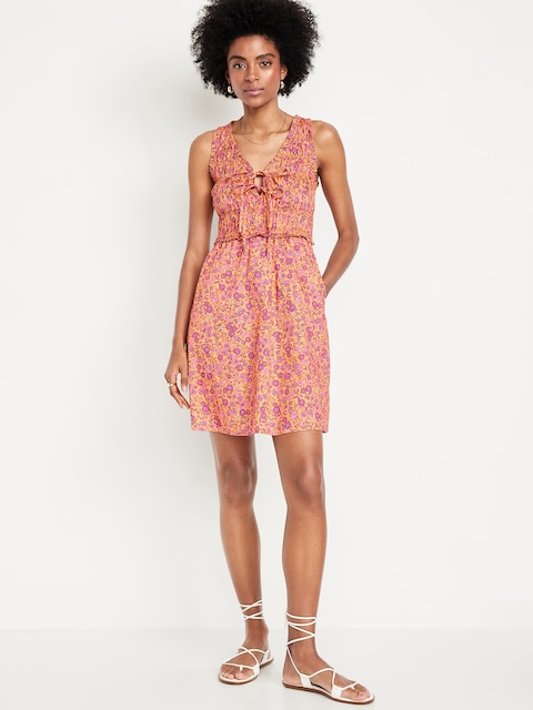 Fit & Flare Smocked-Top Mini Dress
