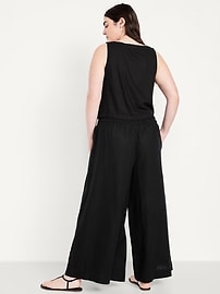 Mid-Rise Linen-Blend Super Wide-Leg Palazzo Pants