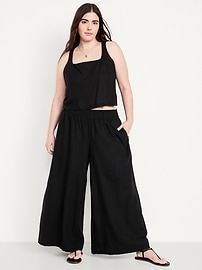 Mid-Rise Linen-Blend Super Wide-Leg Palazzo Pants