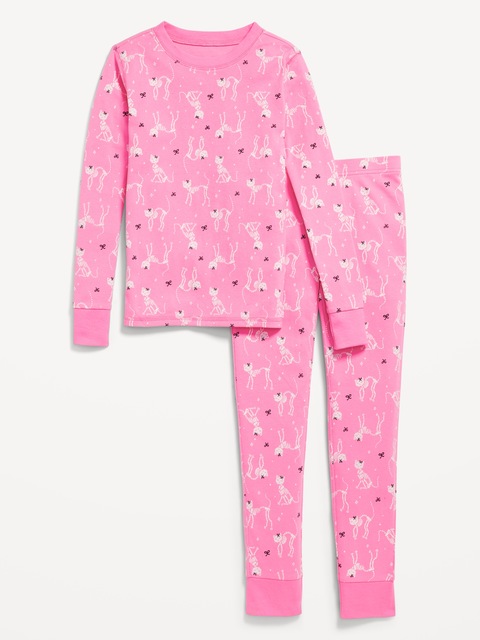 Printed Snug-Fit Graphic Pajama Set for Girls - Pink