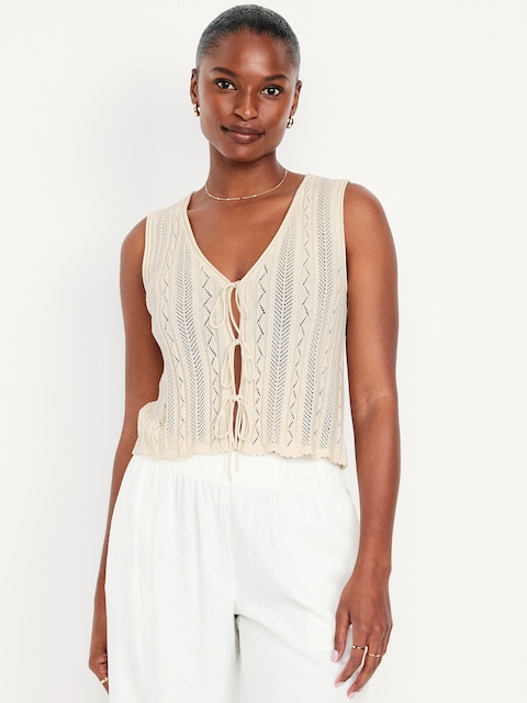 Sleeveless Crochet Tie-Front Top