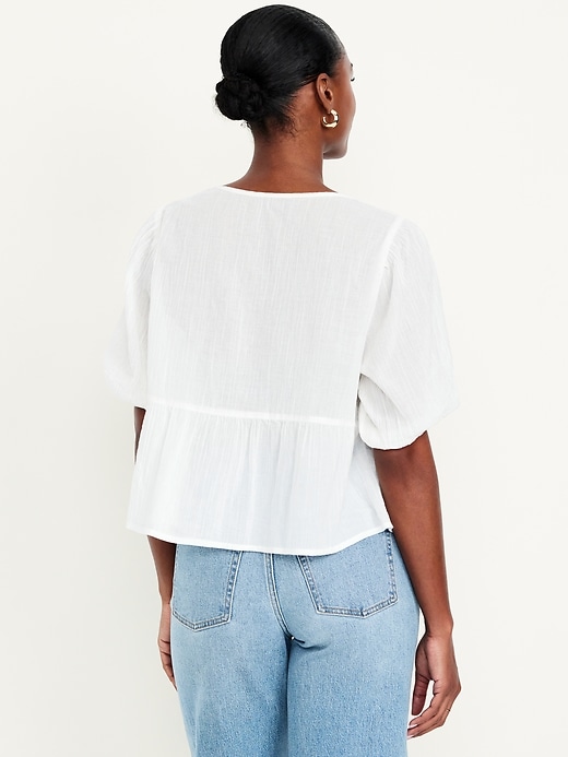 Image number 7 showing, Crinkle Gauze Button-Down Embroidered Top