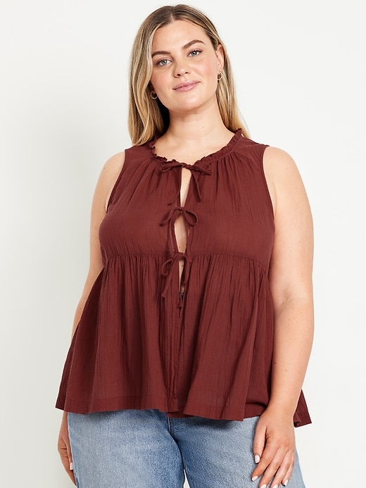 Image number 6 showing, Sleeveless Crinkle Gauze Tie-Front Top