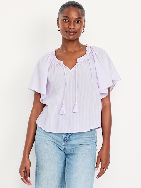 Flutter-Sleeve Tassel-Tie Top