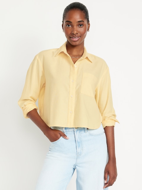 Button-Down Oxford Crop Shirt