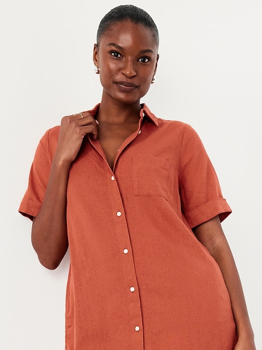 Image number 3 showing, Linen-Blend Shirt Dress