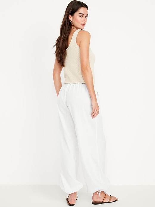 Image number 3 showing, Mid-Rise Linen-Blend Harem Pants