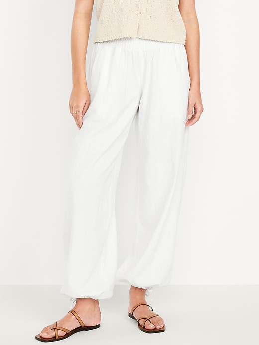 Image number 2 showing, Mid-Rise Linen-Blend Harem Pants